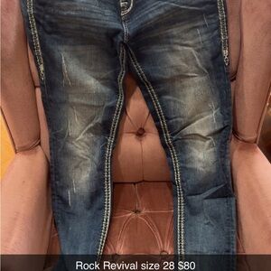 Rock Revival Blue Straight Leg Jeans with Distressed Details